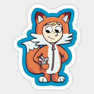 boy in a fox costume with a mouse in his pocket Sticker